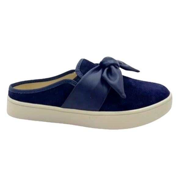 Womens Spenco Orthotic Mules Barbados Suede Bow Navy Blue - Picture 1 of 9
